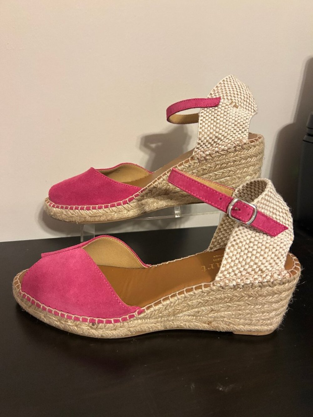 PASEART Sz 41 US 10-11 Pink Wedge Hook & Eye Espadrille Wedge Sandal